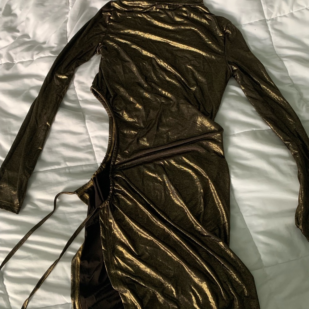 Gold High Split Dress